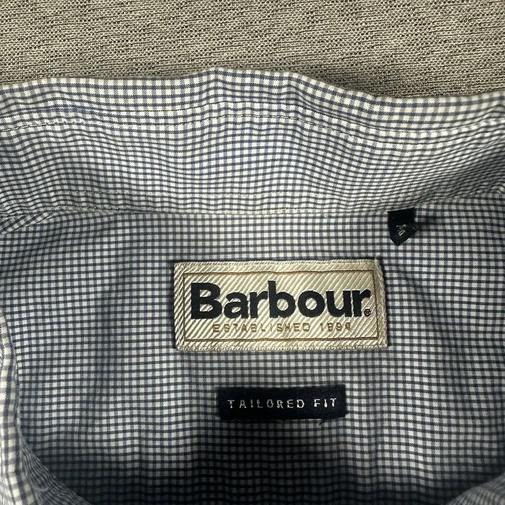 Barbour Shirt Mens L Blue Plaid Tailored Fit Short Sleeve Casual Button Down - Picture 2 of 9